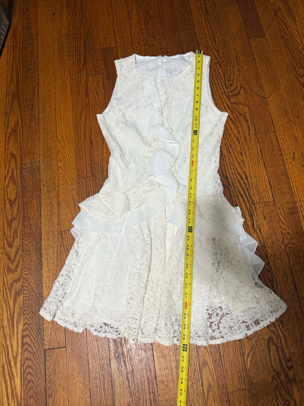 White Lace Mini Dress with Ruffle Detail - Picture 2 of 3